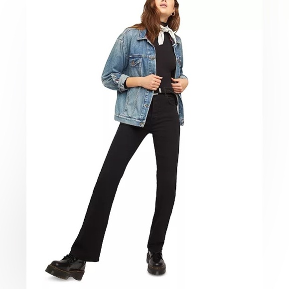 Free People NWT We the Free High Rise French Girl Black Flare Jeans Size 32 - Picture 6 of 15